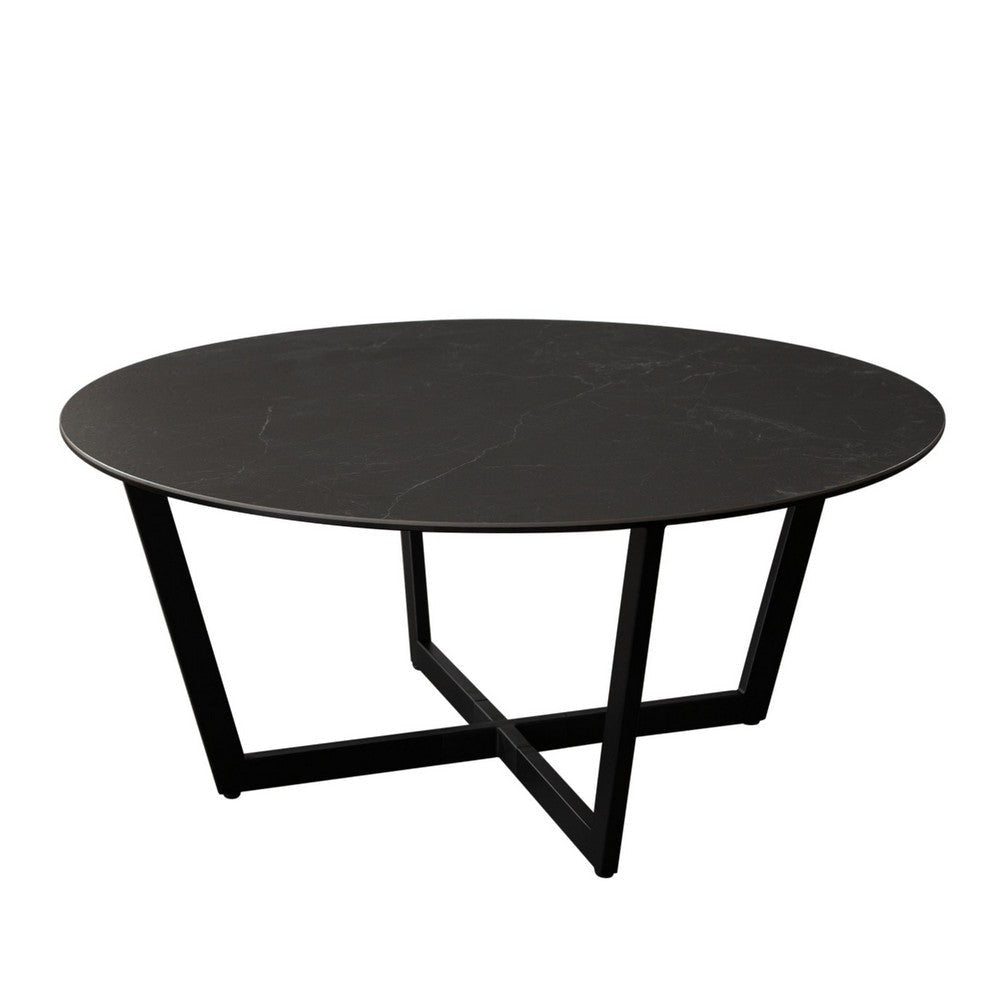 Jole Coffee Cocktail Table | 39’’ Black Ceramic Glass Top | Metal Base BM338652