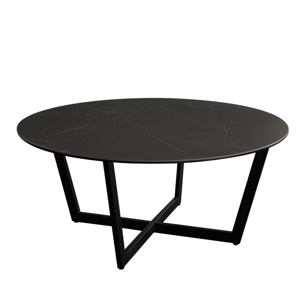 Jole Coffee Cocktail Table | 39’’ Black Ceramic Glass Top | Metal Base BM338652