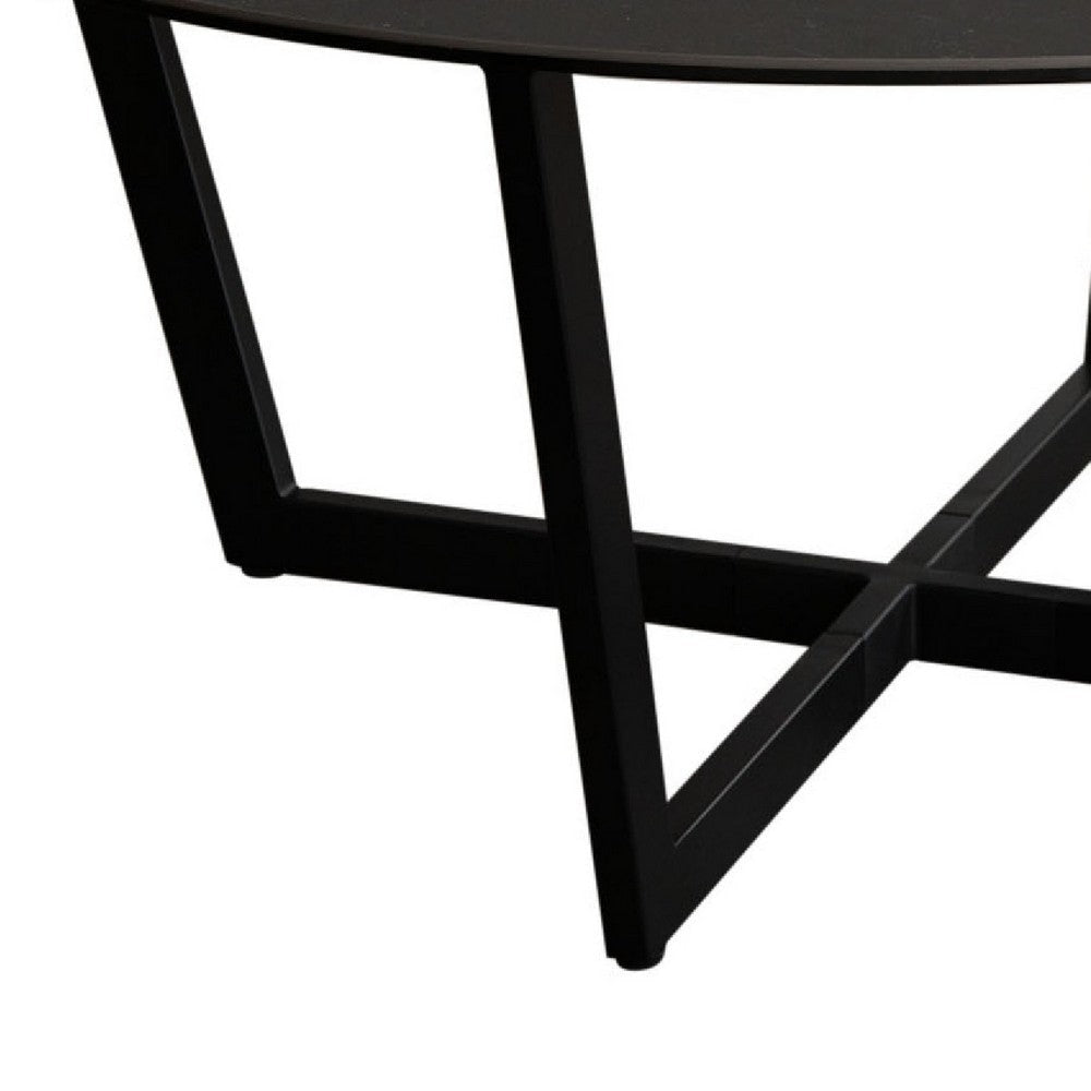 Jole Coffee Cocktail Table | 39’’ Black Ceramic Glass Top | Metal Base BM338652