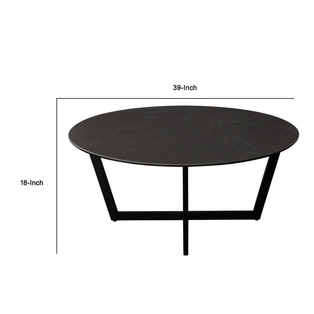 Jole Coffee Cocktail Table | 39’’ Black Ceramic Glass Top | Metal Base BM338652