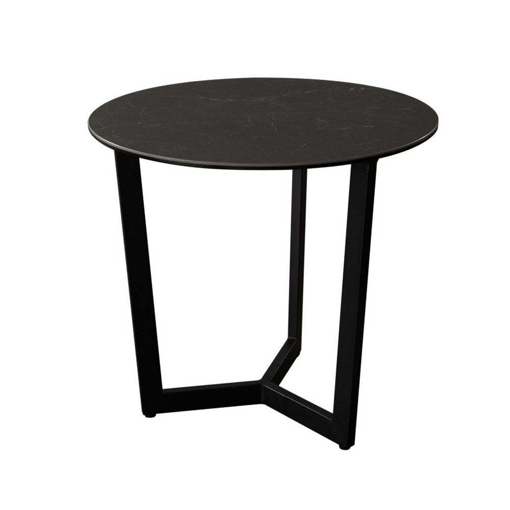 Jole Side End Table | 39’’ Black Ceramic Glass Top | Metal Base BM338653