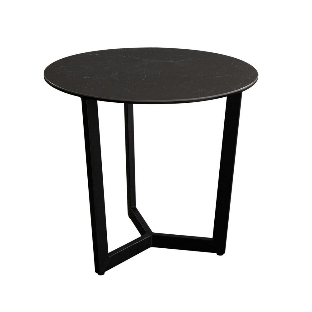 Jole Side End Table | 39’’ Black Ceramic Glass Top | Metal Base BM338653