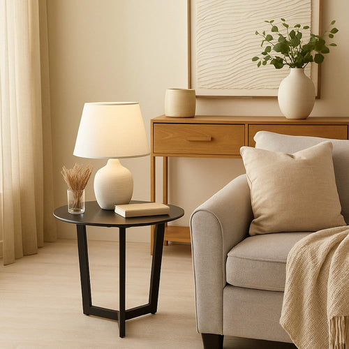Jole Side End Table | 39" Black Ceramic Glass Top | Metal Base