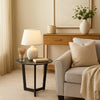 Jole Side End Table | 39" Black Ceramic Glass Top | Metal Base
