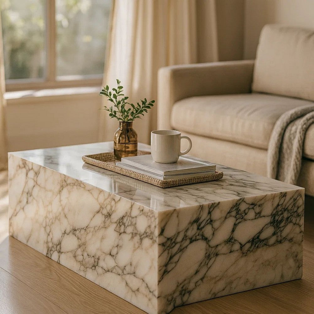 Rey Cocktail Coffee Table | 48" Rectangular Natural Viola Marble Body