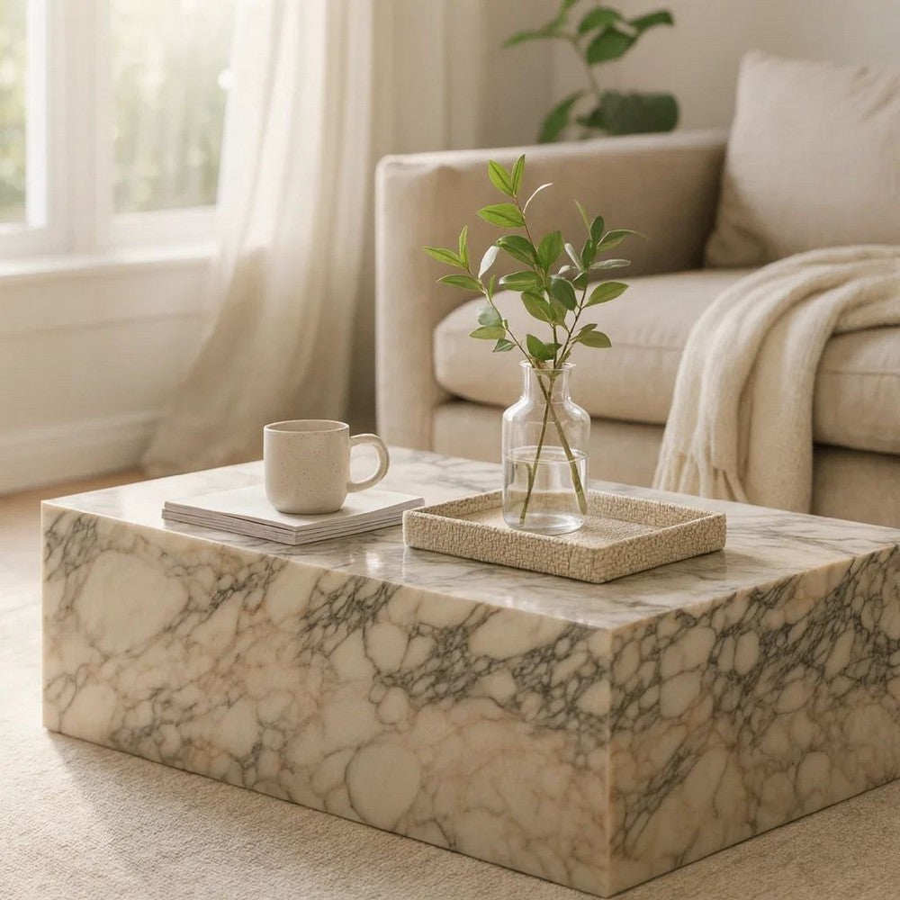 Rey Cocktail Coffee Table | 48" Rectangular Natural Viola Marble Body