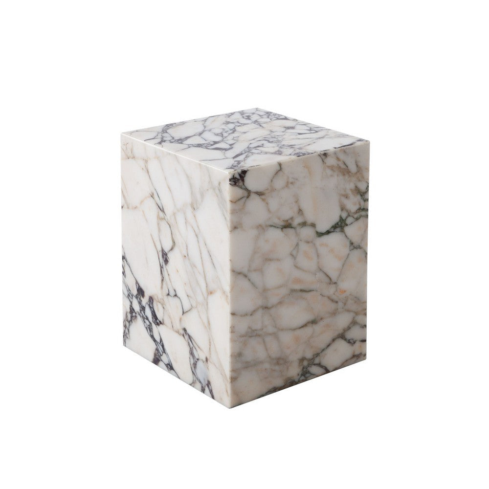 Rey Side End Table | 15’’ Square Natural Viola Marble Pedestal BM338655