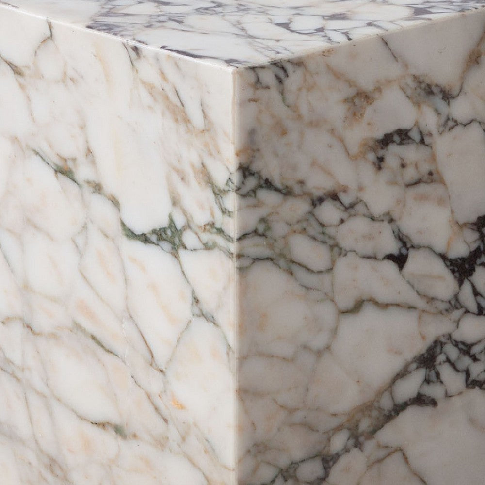 Rey Side End Table | 15’’ Square Natural Viola Marble Pedestal BM338655