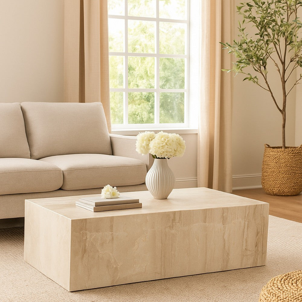 Rey Cocktail Coffee Table | 48" Rectangular Natural Beige Marble Body