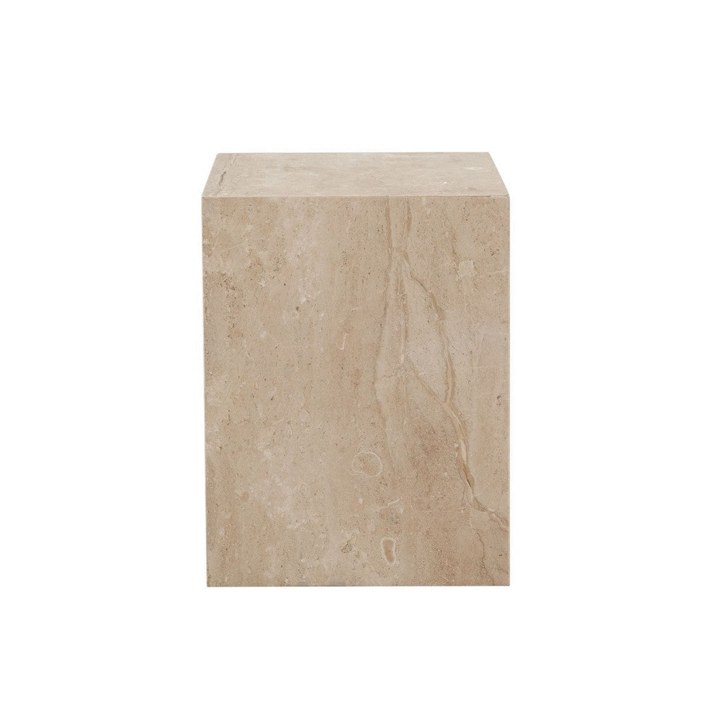 Rey Side End Table | 15’’ Square Natural Beige Marble Pedestal BM338657