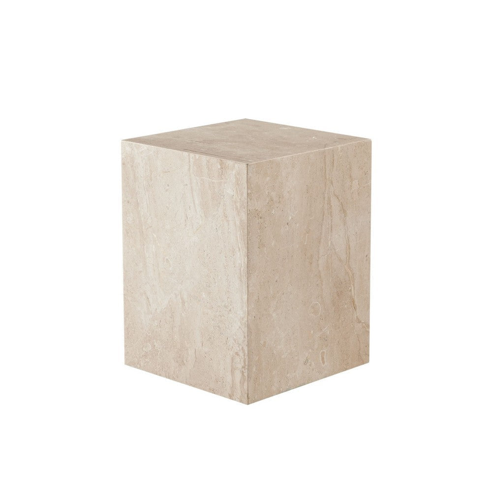 Rey Side End Table | 15’’ Square Natural Beige Marble Pedestal BM338657