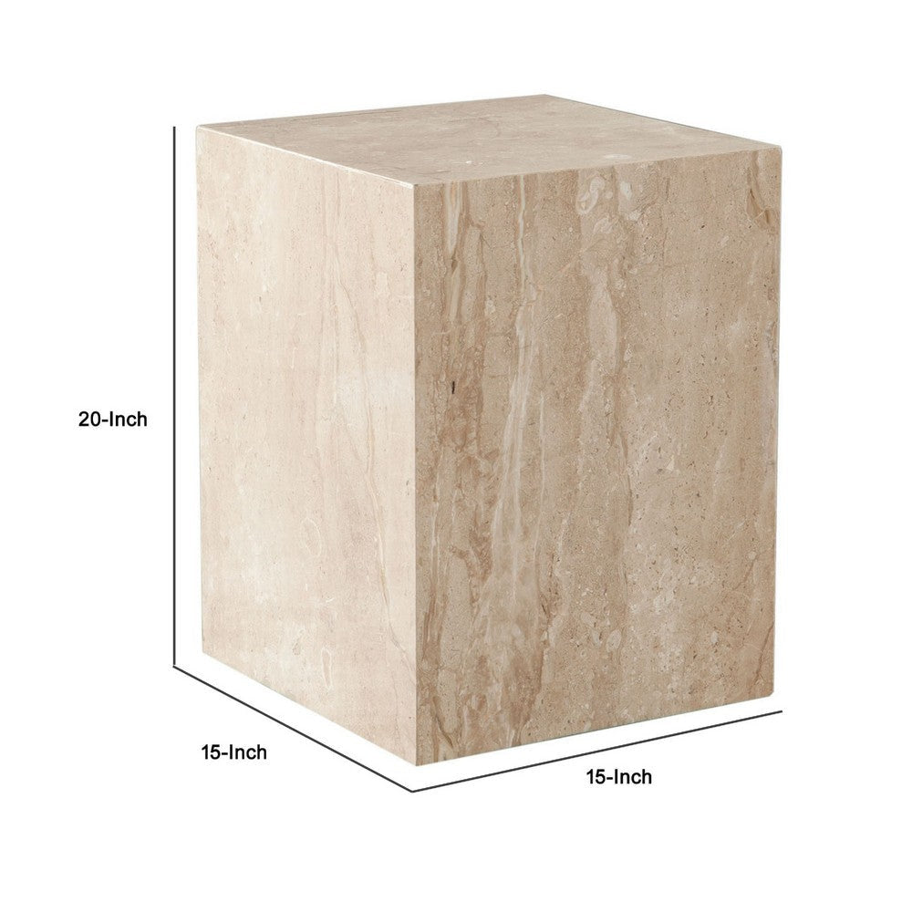 Rey Side End Table | 15’’ Square Natural Beige Marble Pedestal BM338657