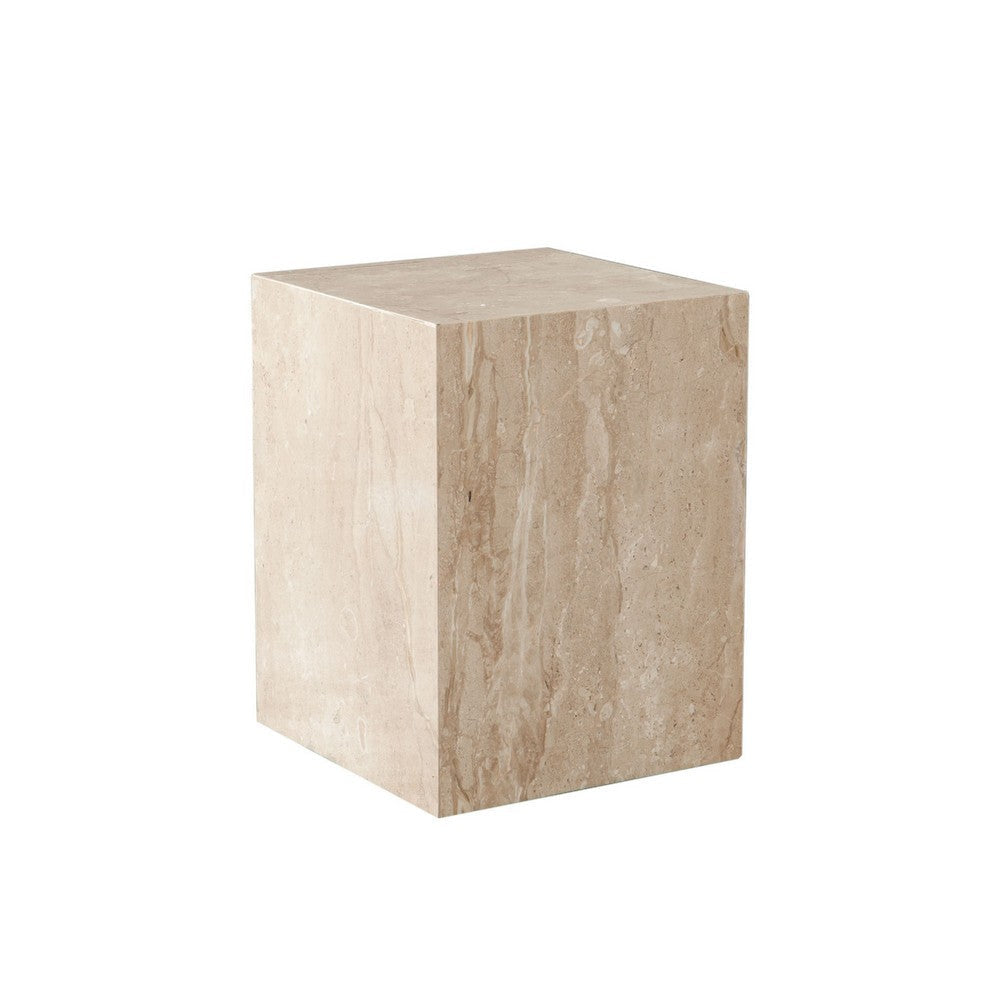 Rey Side End Table | 15’’ Square Natural Beige Marble Pedestal BM338657