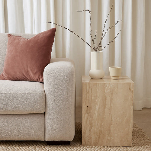 Rey Side End Table | 15" Square Natural Beige Marble Pedestal