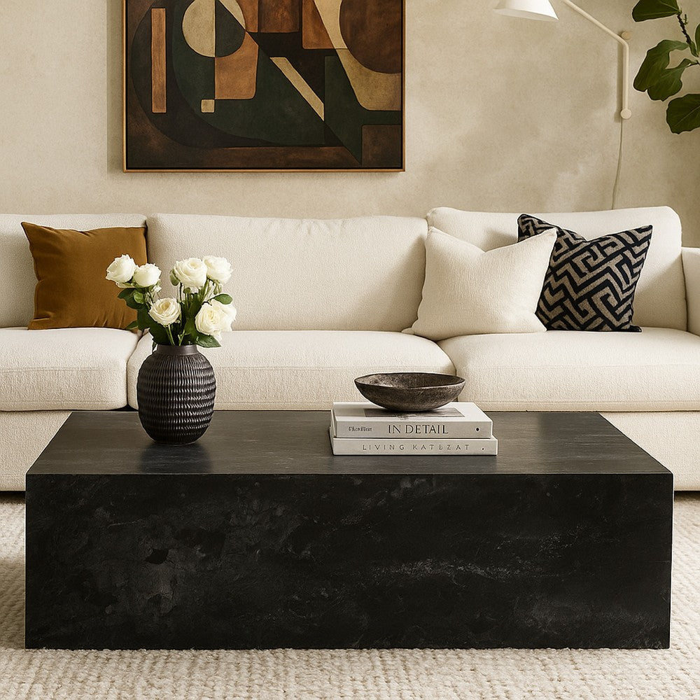Rey Cocktail Coffee Table | 48" Rectangular Natural Black Marble Body