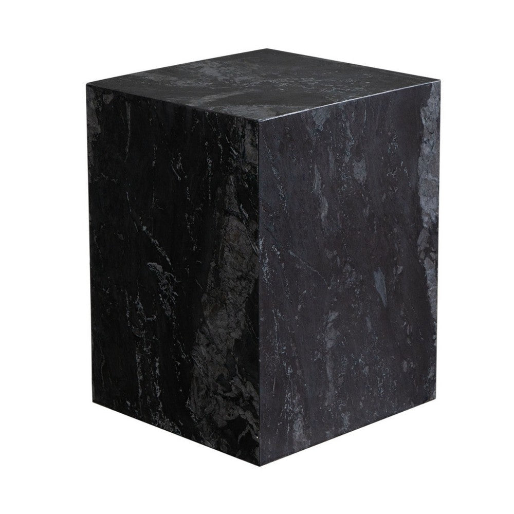 Rey Side End Table | 15’’ Square Natural Black Marble Pedestal BM338659