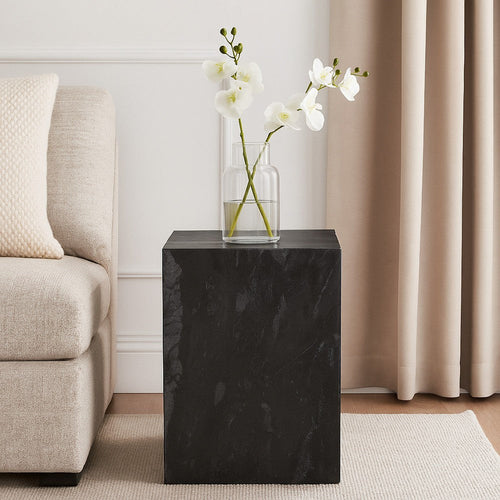 Rey Side End Table | 15" Square Natural Black Marble Pedestal