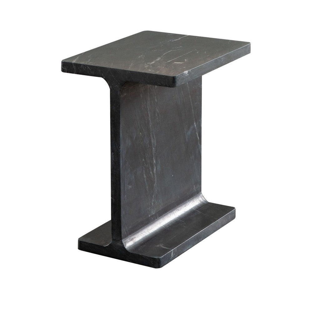 Isy Accent End Table | 15’’ Black Marquina I-Beam Shaped Natural Marble BM338660