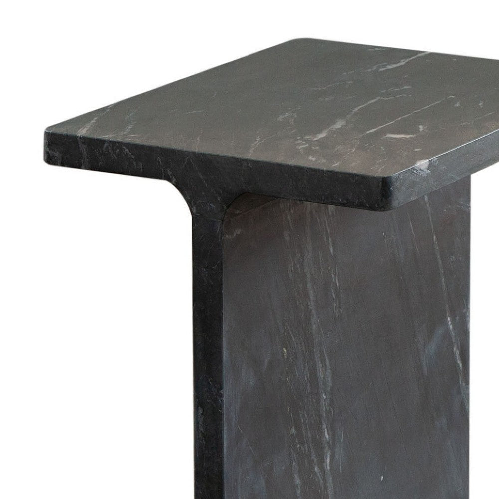 Isy Accent End Table | 15’’ Black Marquina I-Beam Shaped Natural Marble BM338660