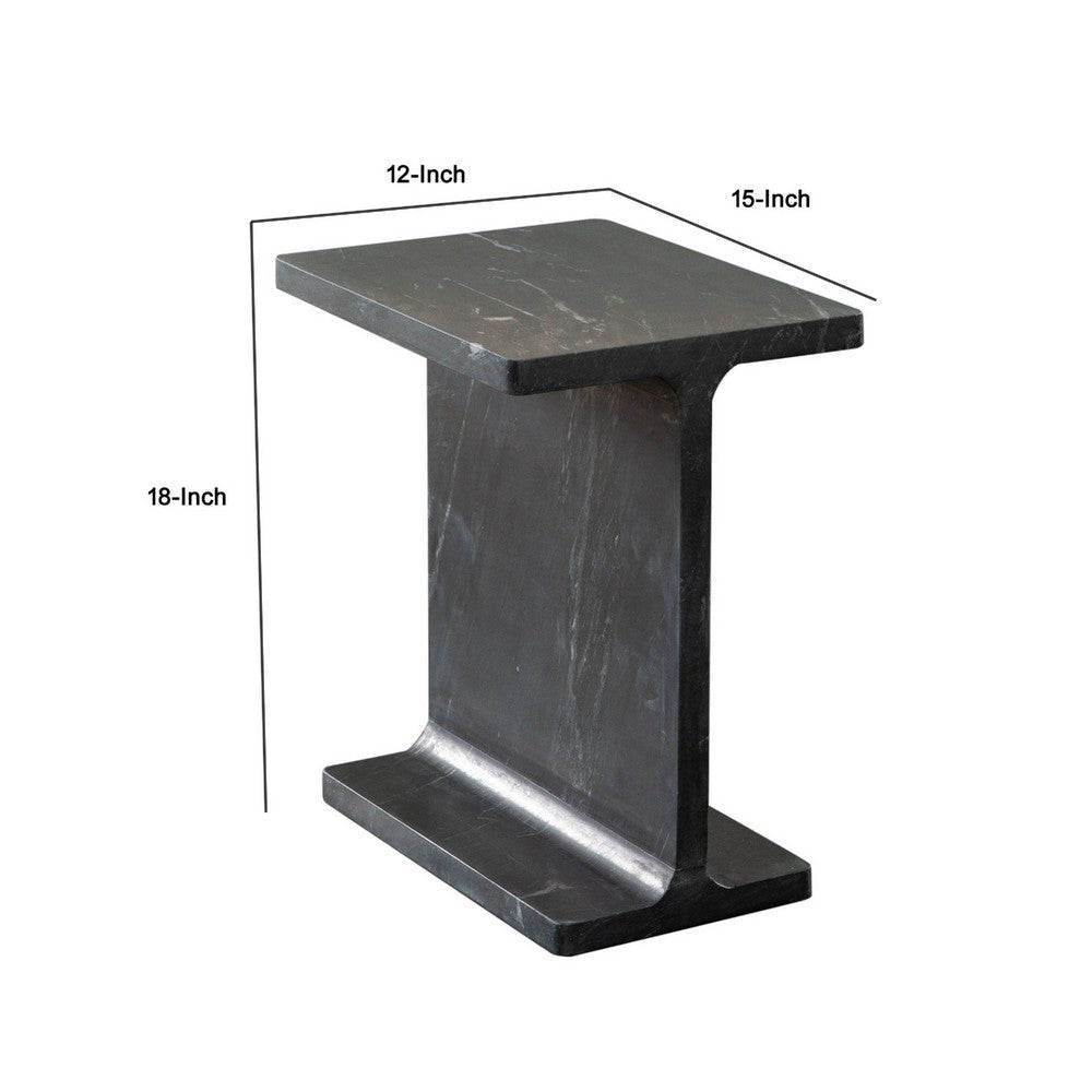 Isy Accent End Table | 15’’ Black Marquina I-Beam Shaped Natural Marble BM338660