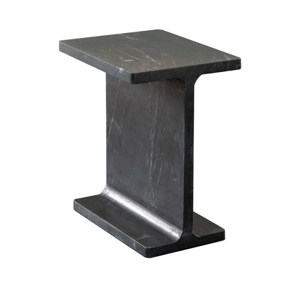 Isy Accent End Table | 15’’ Black Marquina I-Beam Shaped Natural Marble BM338660