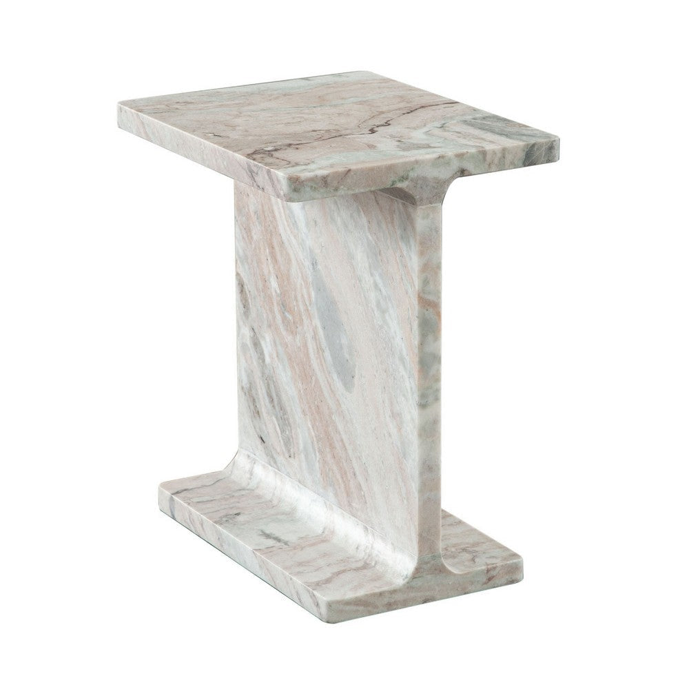 Isy Accent End Table | 15" Natural Tan Brown I-Beam Shaped Marble