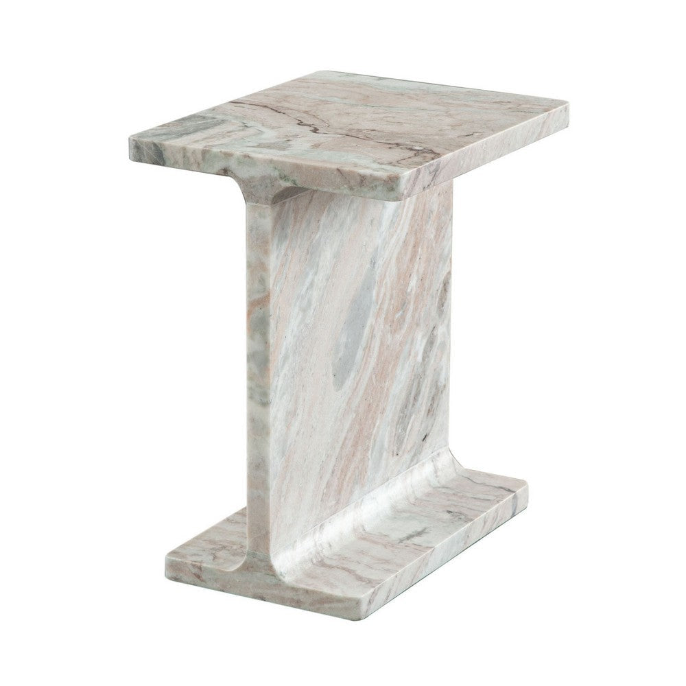 Isy Accent End Table | 15’’ Natural Tan Brown I-Beam Shaped Marble BM338661