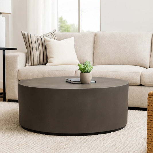 Viko Cocktail Coffee Table | 39" Natural Cement Gray Round Body