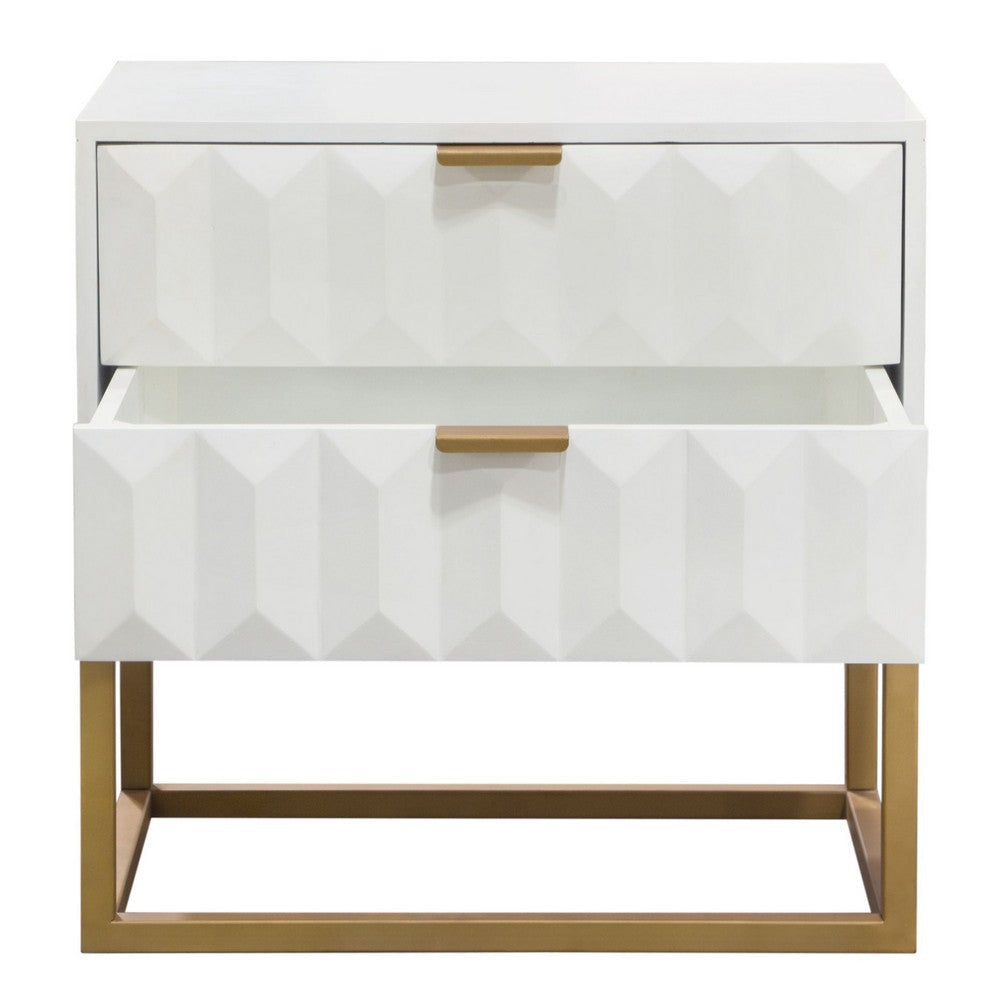 Fiva Nightstand | 2 Drawers | White Solid Mango Wood | Gold Iron Legs BM338667