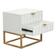 Fiva Nightstand | 2 Drawers | White Solid Mango Wood | Gold Iron Legs BM338667