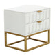 Fiva Nightstand | 2 Drawers | White Solid Mango Wood | Gold Iron Legs BM338667