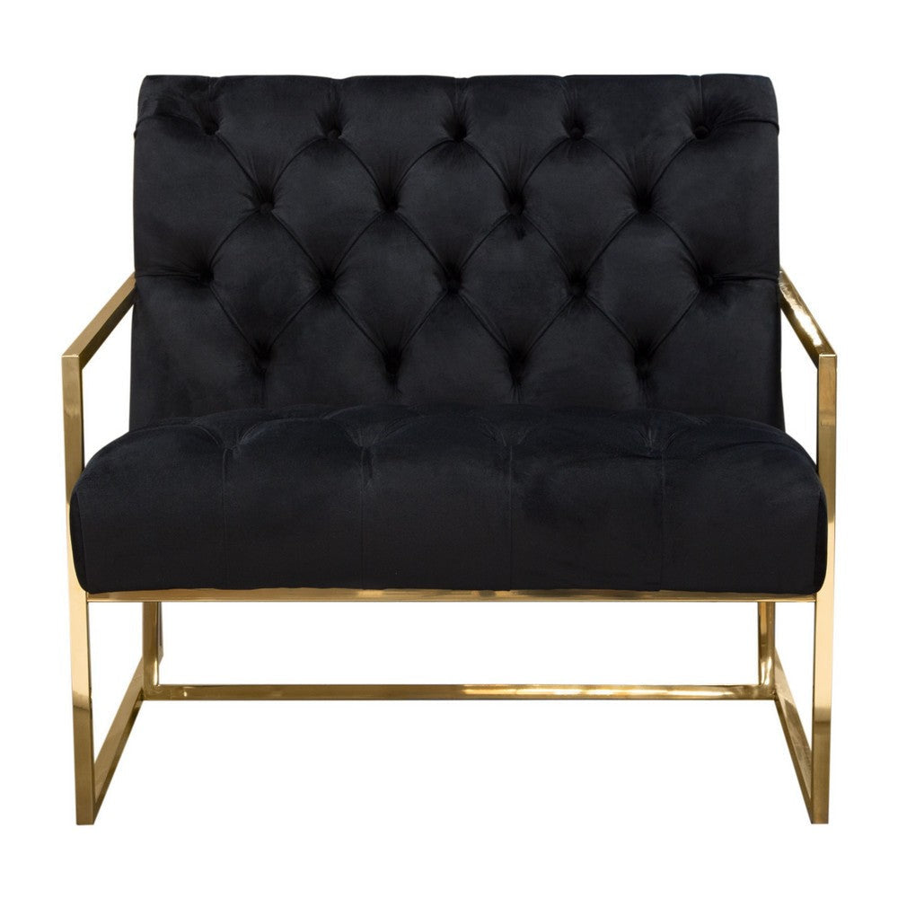 Masy Accent Armchair | Black Tufted Velvet Angled Seat and Back | Gold Legs BM338670