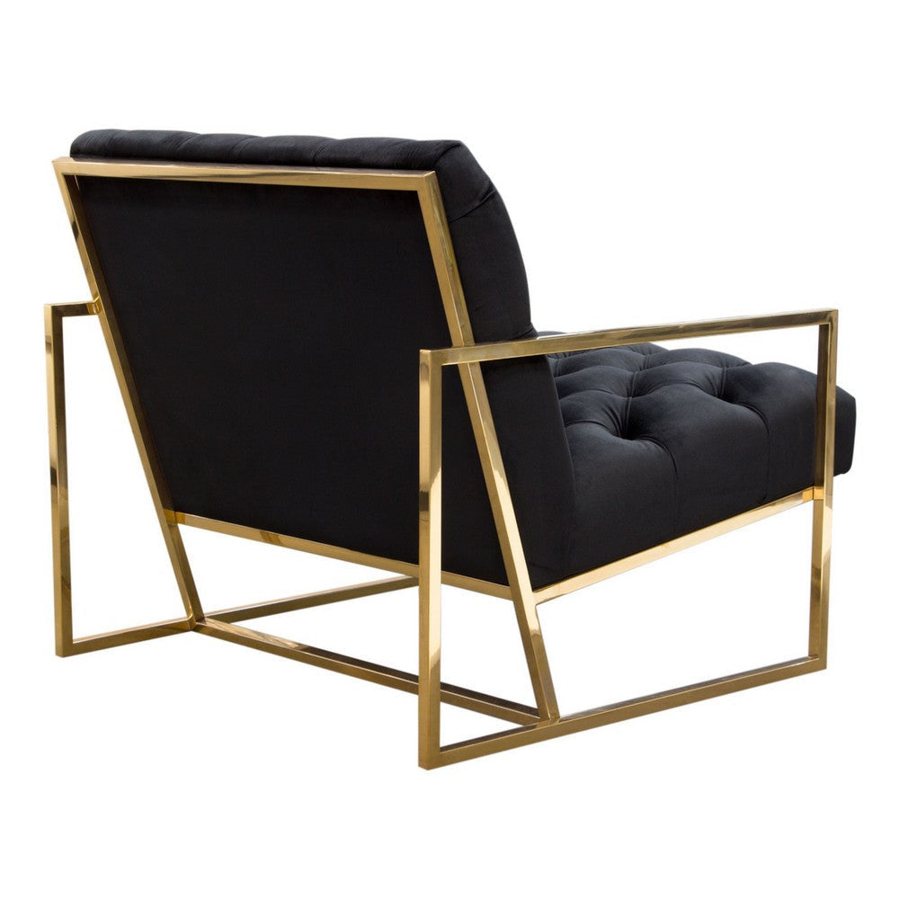 Masy Accent Armchair | Black Tufted Velvet Angled Seat and Back | Gold Legs BM338670