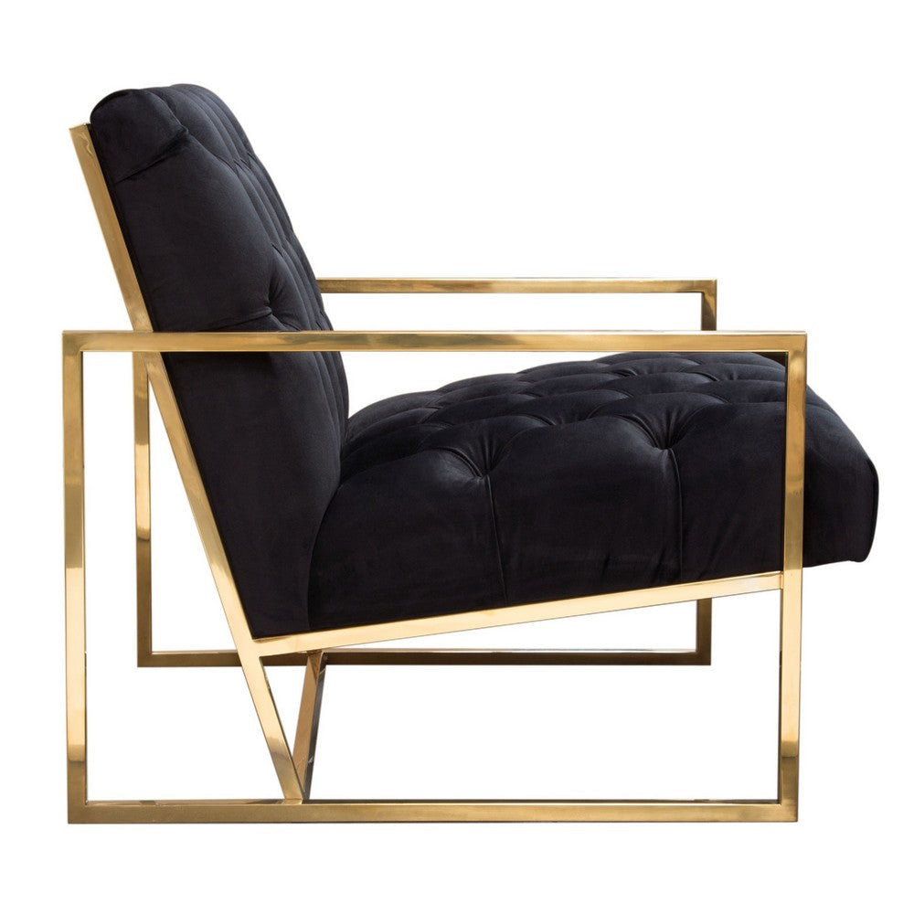 Masy Accent Armchair | Black Tufted Velvet Angled Seat and Back | Gold Legs BM338670