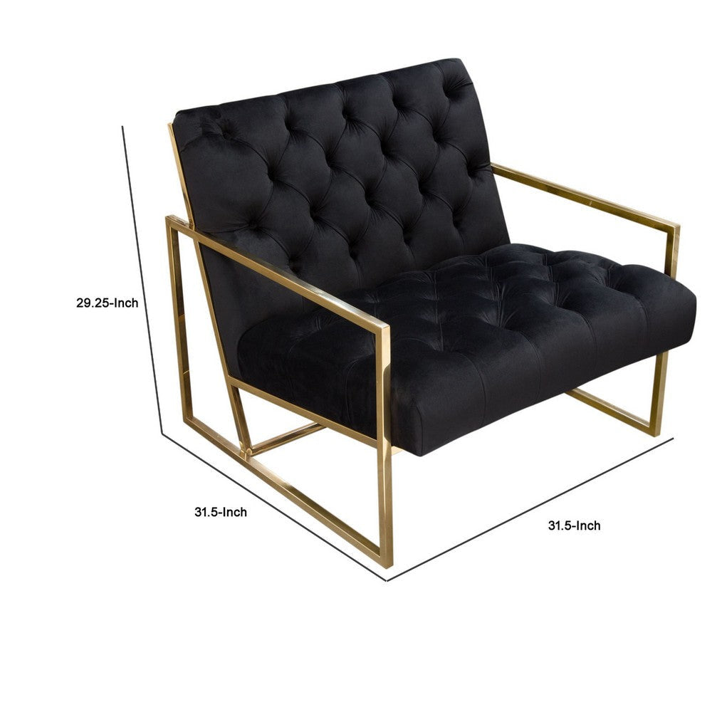 Masy Accent Armchair | Black Tufted Velvet Angled Seat and Back | Gold Legs BM338670