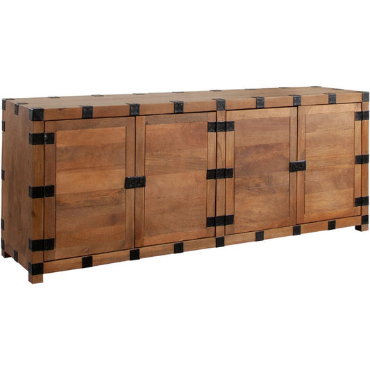 Ozy Sideboard Buffet Cabinet w 4 Doors | 76" Oak Brown Mango Wood