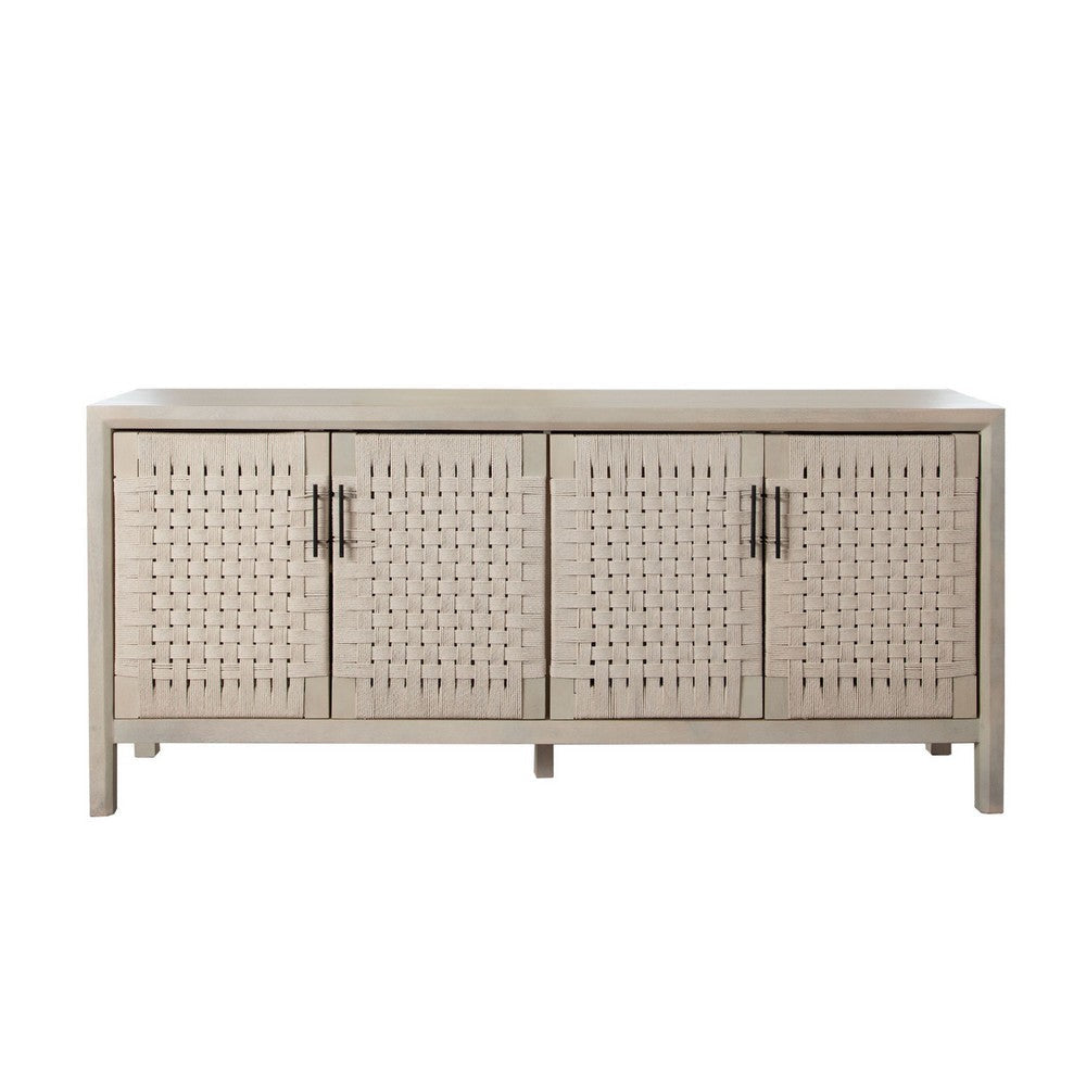 Pam Sideboard Buffet Cabinet 76 Inch Natural Mango Wood w 4 Woven Doors BM338673