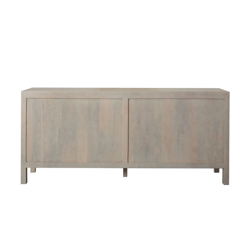 Pam Sideboard Buffet Cabinet 76 Inch Natural Mango Wood w 4 Woven Doors BM338673