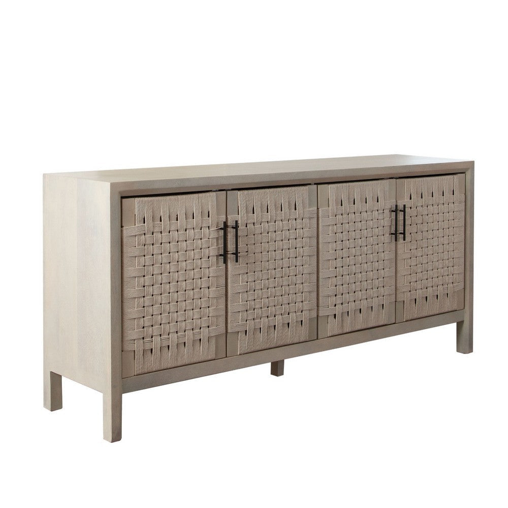 Pam Sideboard Buffet Cabinet 76 Inch Natural Mango Wood w 4 Woven Doors BM338673