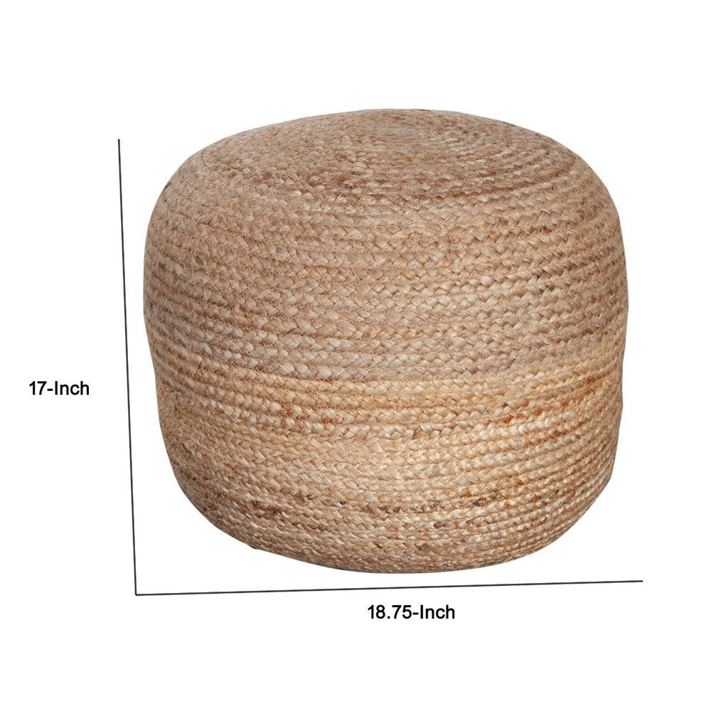 Poby Round Ottoman Pouf | 19’’ Natural Brown Jute Fiber BM338674