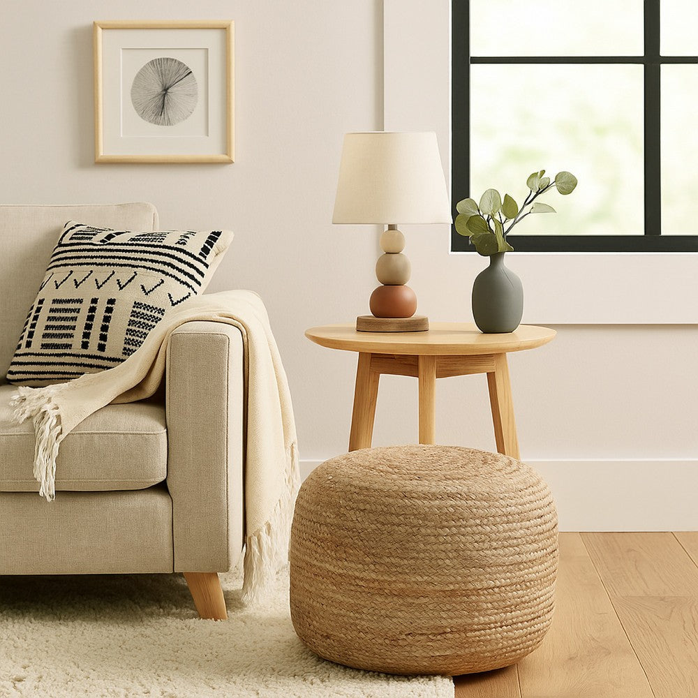 Poby Round Ottoman Pouf | 19" Natural Brown Jute Fiber