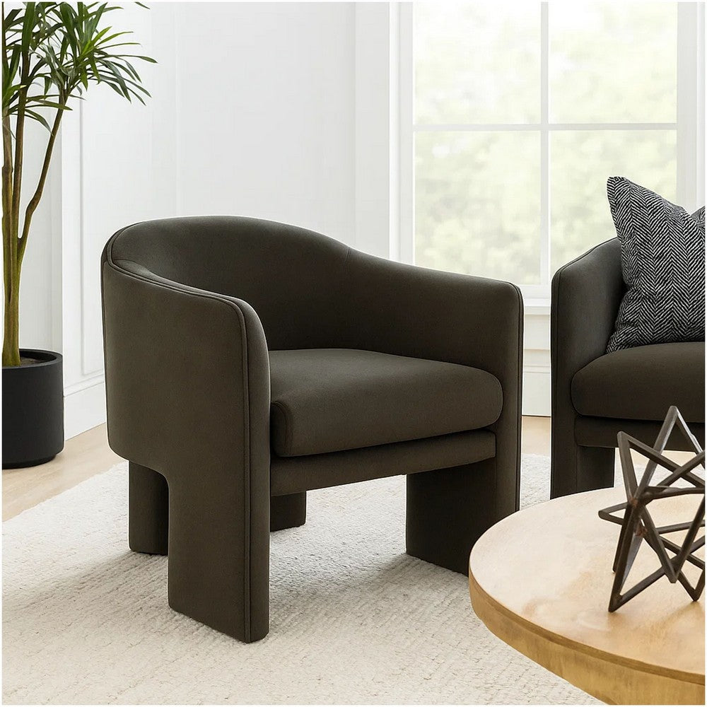 Lery Accent Chair | Green Winter Moss Performance Velvet | Curved Design