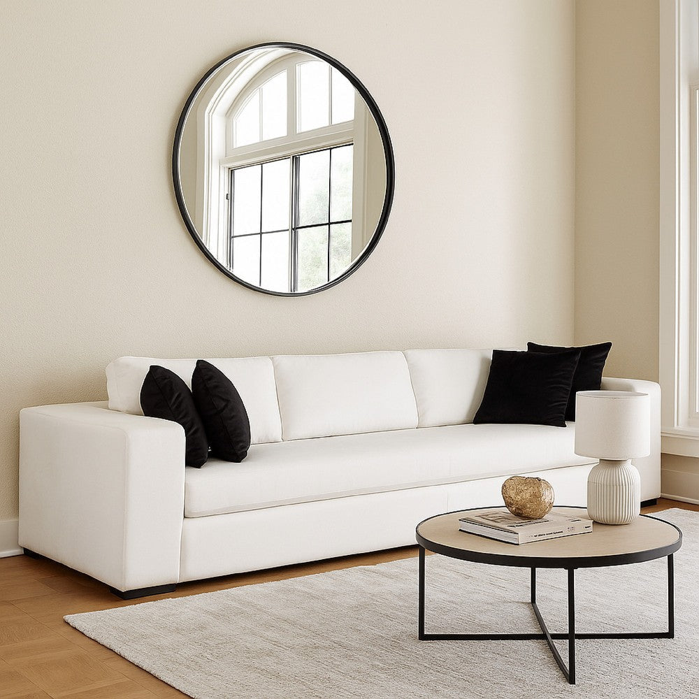 Lipi Modern Sofa | Mist White Fabric w Track Arms | 110" | 4 Accent Pillows