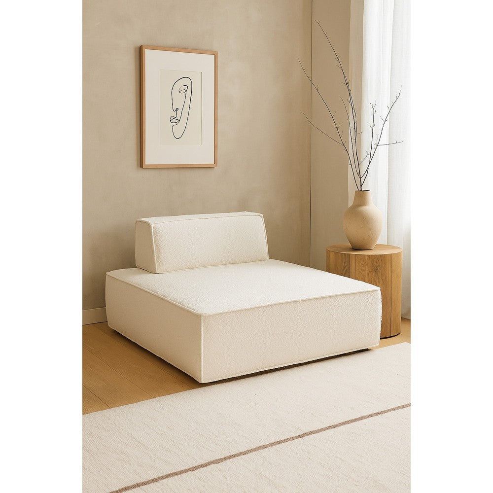 Gada Square Lounger Chair | Welt Trim Ivory Boucle | Wood Frame | 45"