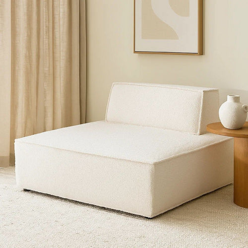 Gada Square Lounger Chair | Welt Trim Ivory Boucle | Wood Frame | 45"