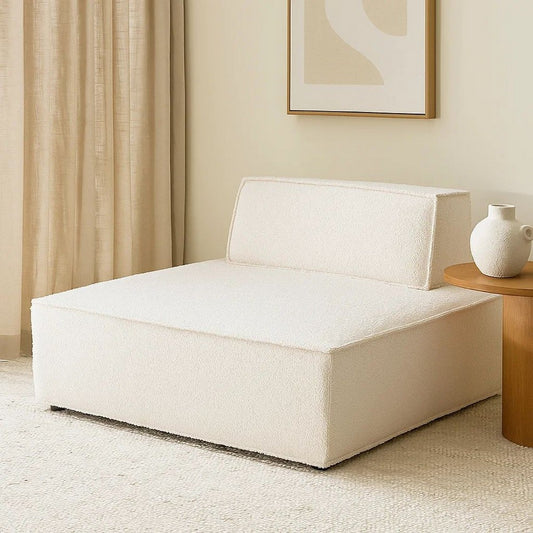 Gada Square Lounger Chair | Welt Trim Ivory Boucle | Wood Frame | 45"