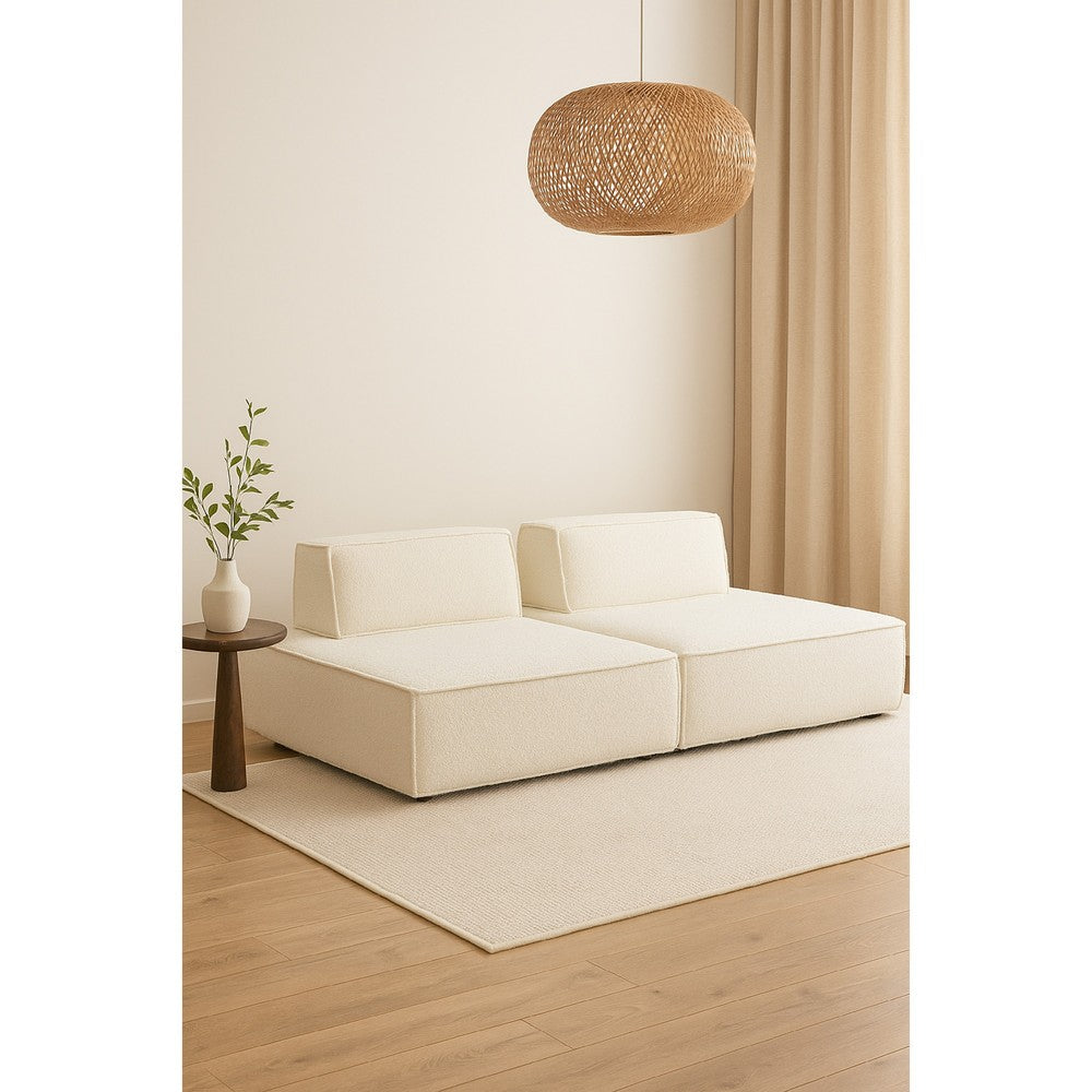 Gada 2 Piece Square Lounger Chair| Welt Trim Ivory Boucle | Solid Wood