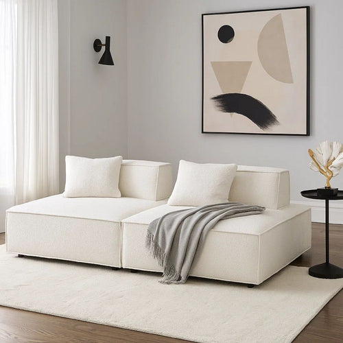 Gada 2 Piece Square Lounger Chair| Welt Trim Ivory Boucle | Solid Wood