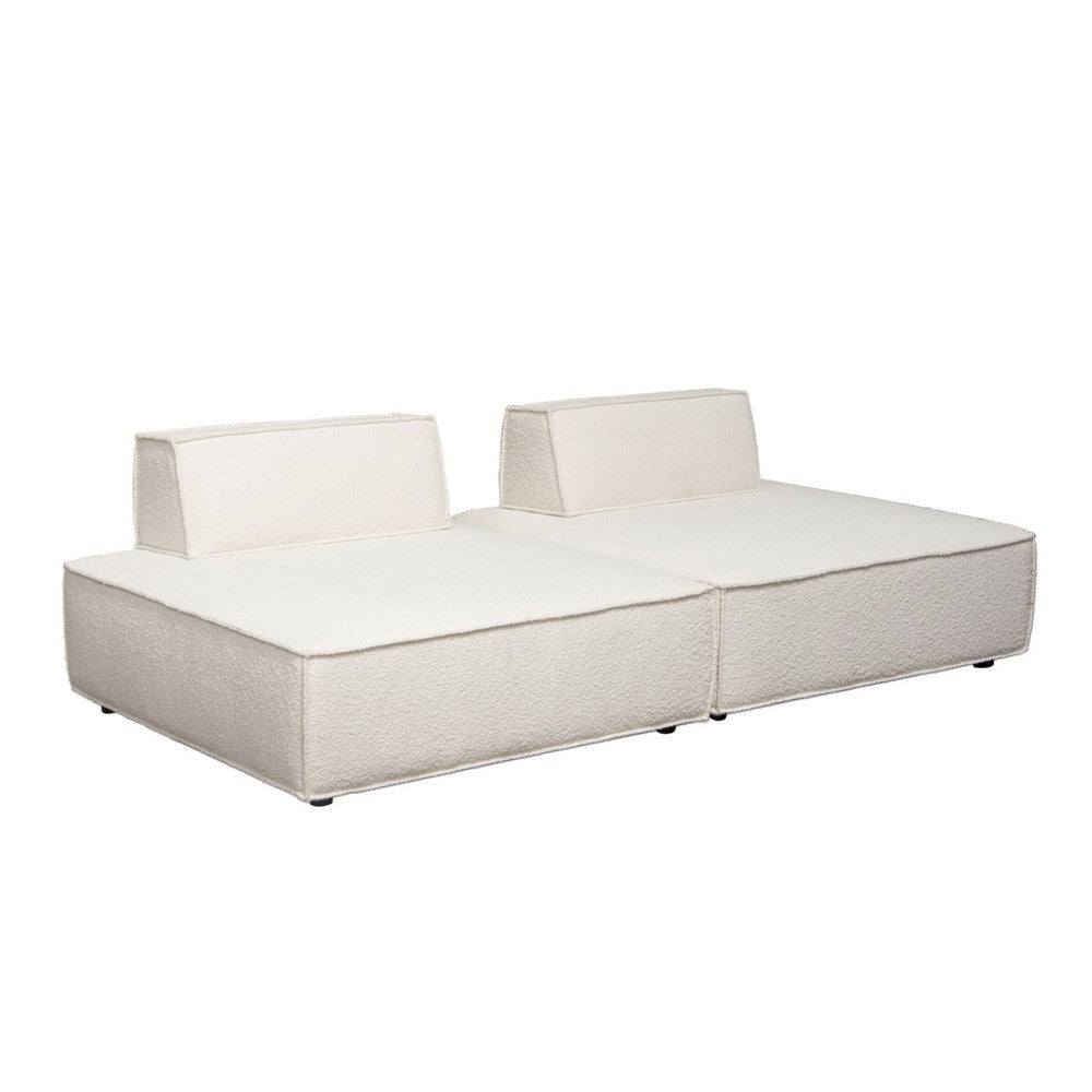 Gada 2 Piece Square Lounger Chair| Welt Trim Ivory Boucle | Solid Wood
