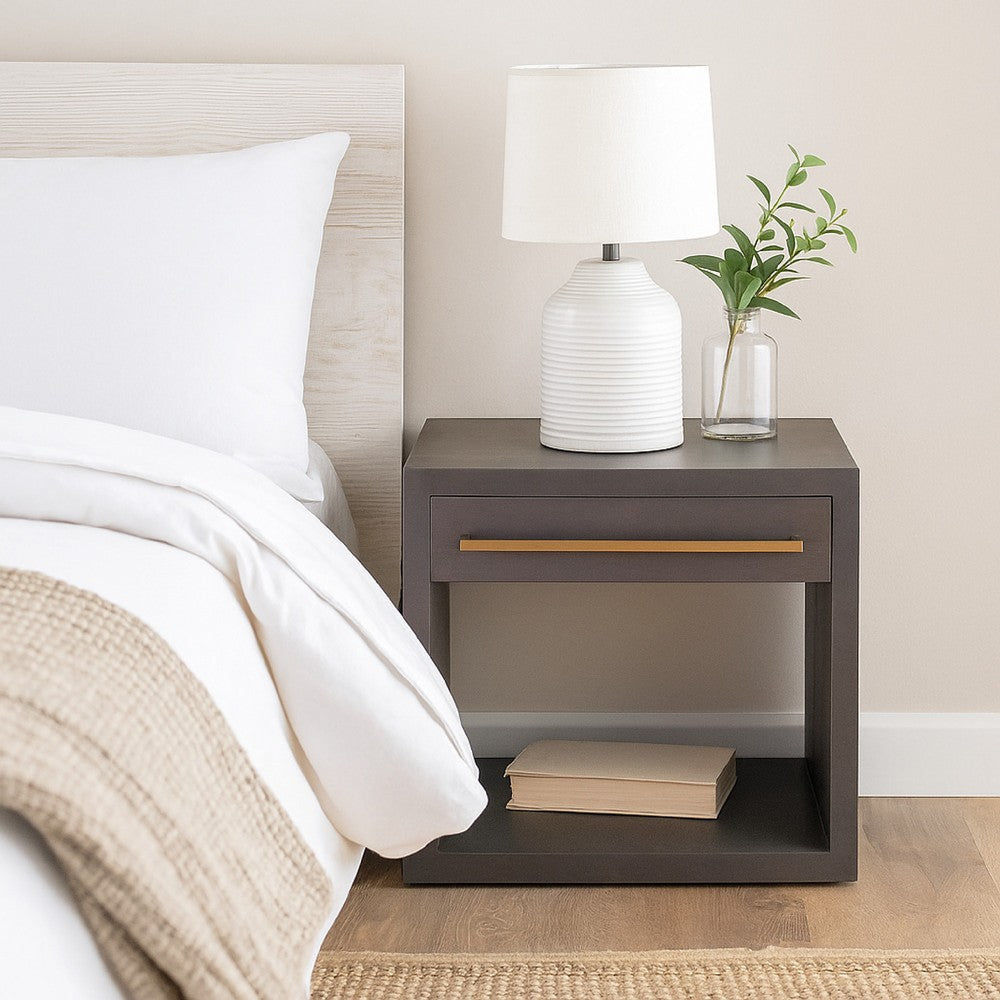 Ceny Side End Table | 1 Drawer | Gray Oak Solid Mango Wood | 26"